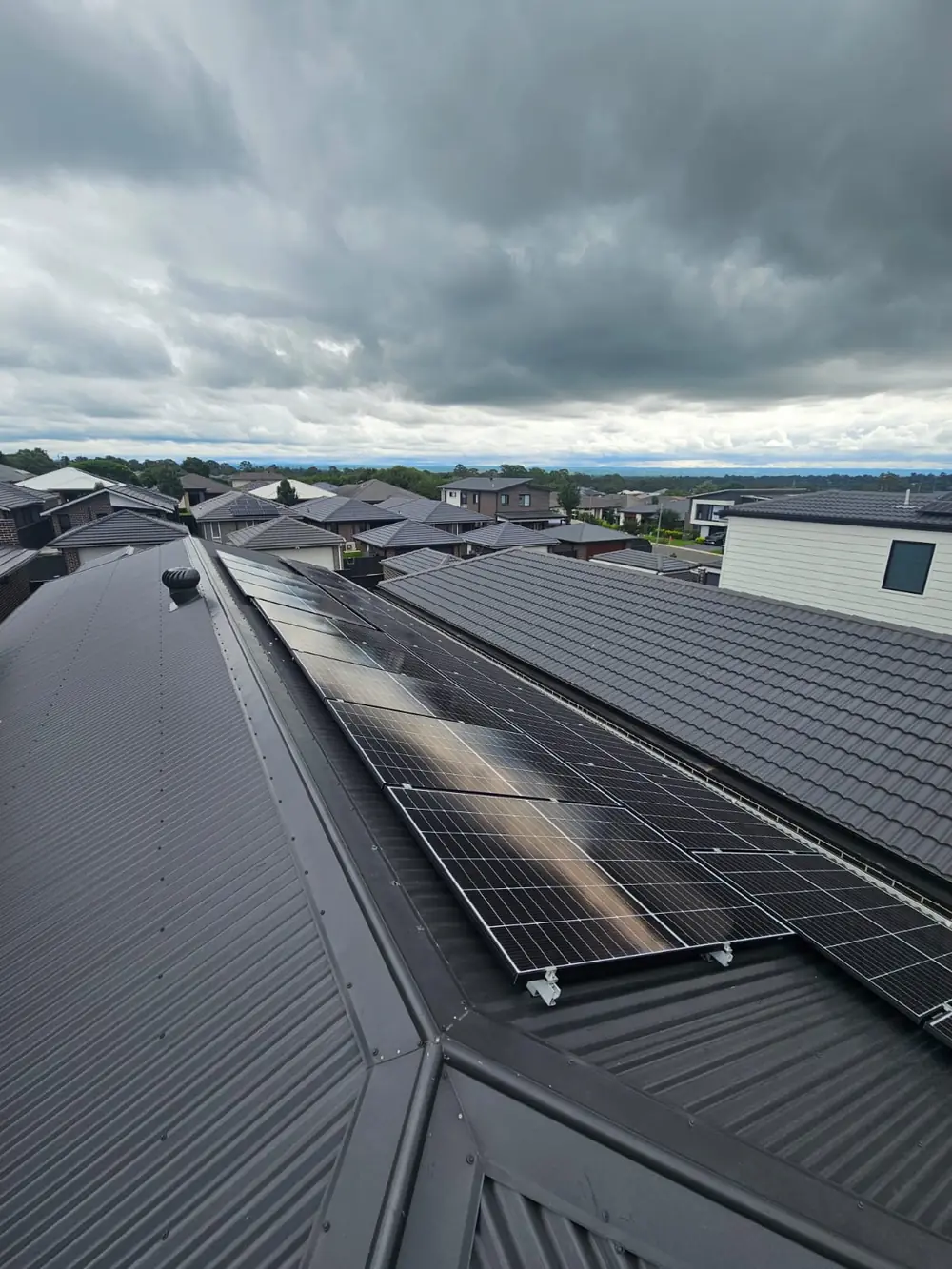 Solar panels on a colorbond roof